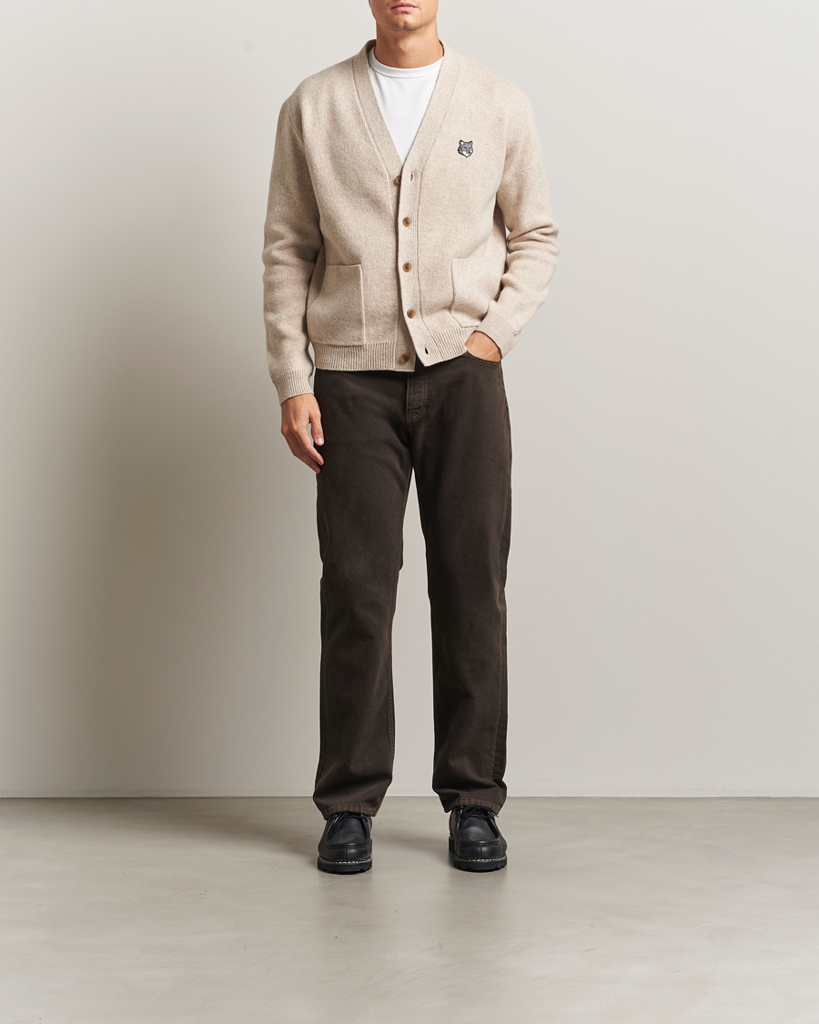Mies | Puserot | Maison Kitsuné | Grey Fox Head Milano Lambswool Cardigan Tan Beige