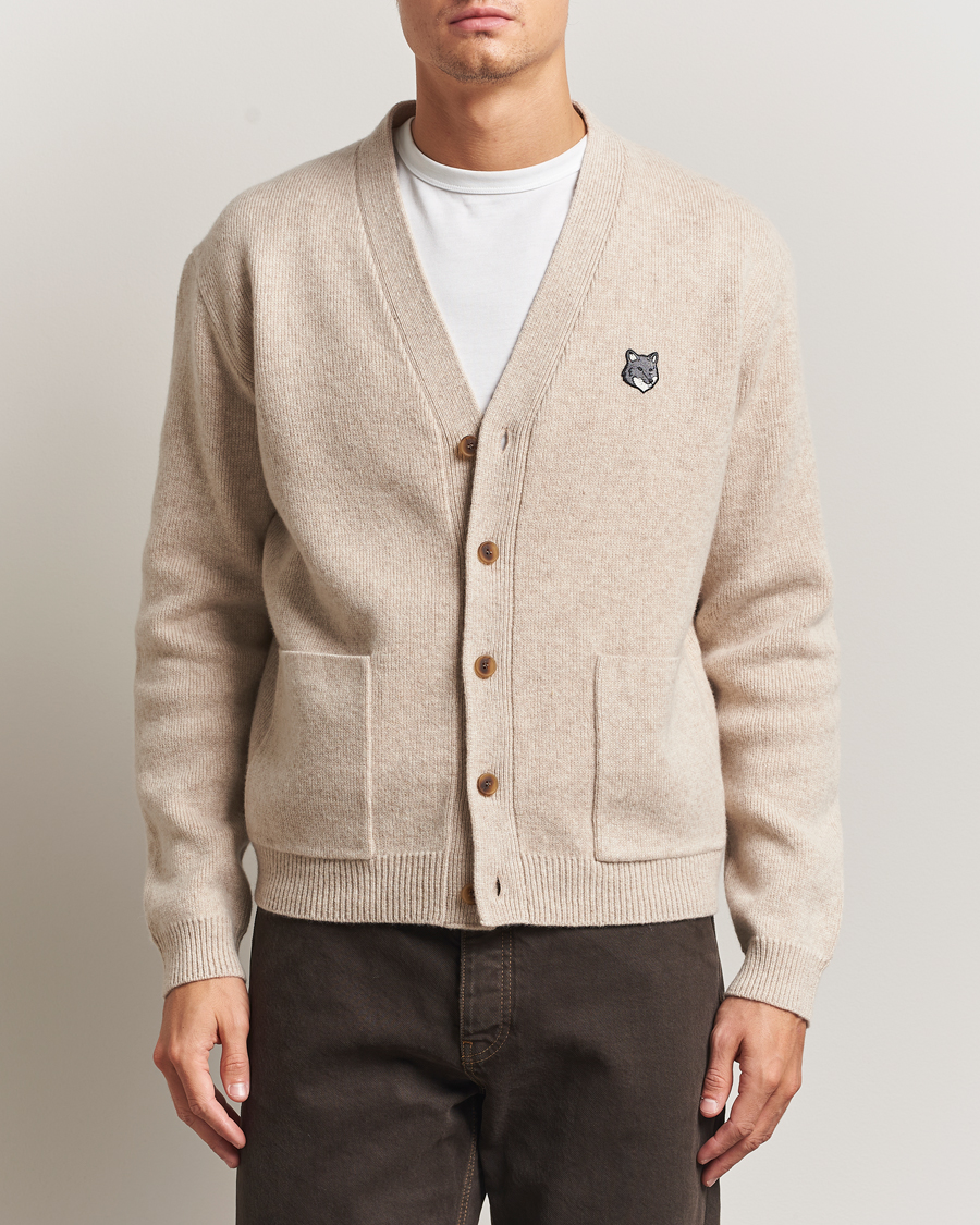 Mies | Puserot | Maison Kitsuné | Grey Fox Head Milano Lambswool Cardigan Tan Beige