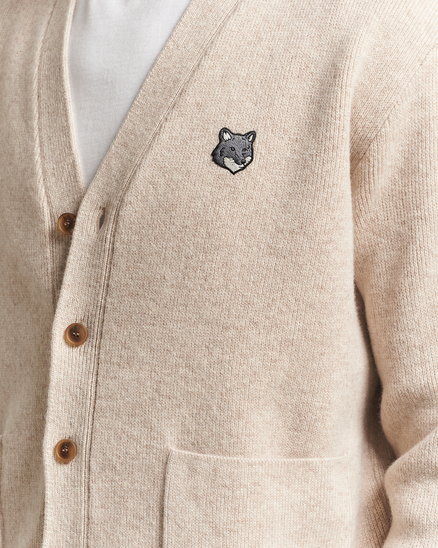 Mies | Puserot | Maison Kitsuné | Grey Fox Head Milano Lambswool Cardigan Tan Beige