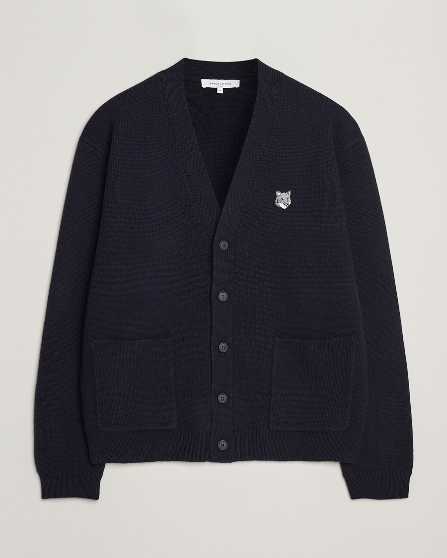 Mies | Puserot | Maison Kitsuné | Grey Fox Head Milano Lambswool Cardigan Classic Navy