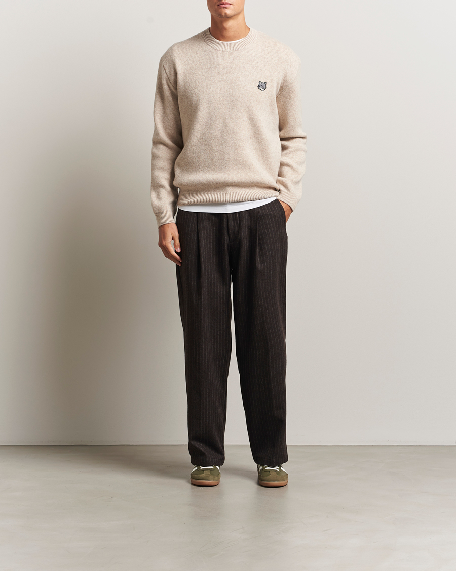 Mies | Puserot | Maison Kitsuné | Grey Fox Head Milano Lambswool Sweater Tan Beige