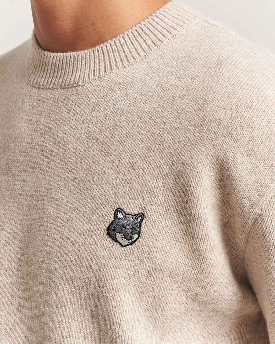 Mies | Puserot | Maison Kitsuné | Grey Fox Head Milano Lambswool Sweater Tan Beige