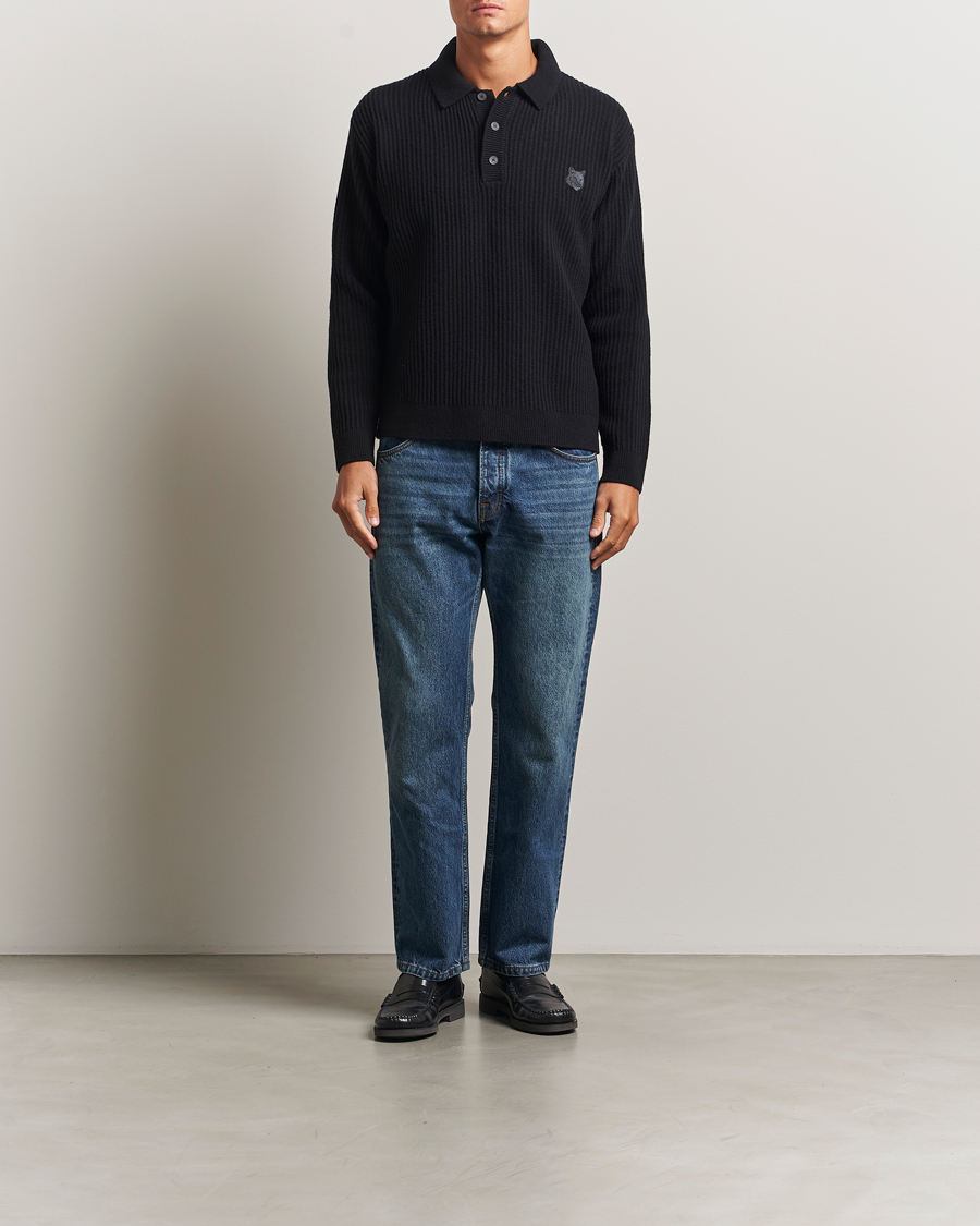 Mies | Puserot | Maison Kitsuné | Tonal Fox Head Wool Ribbed Polo Black