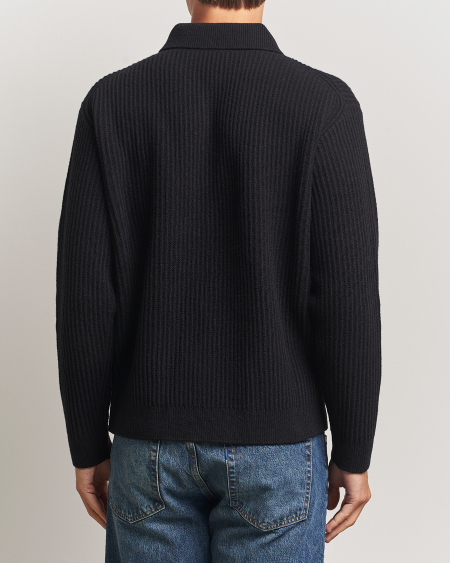 Mies | Puserot | Maison Kitsuné | Tonal Fox Head Wool Ribbed Polo Black