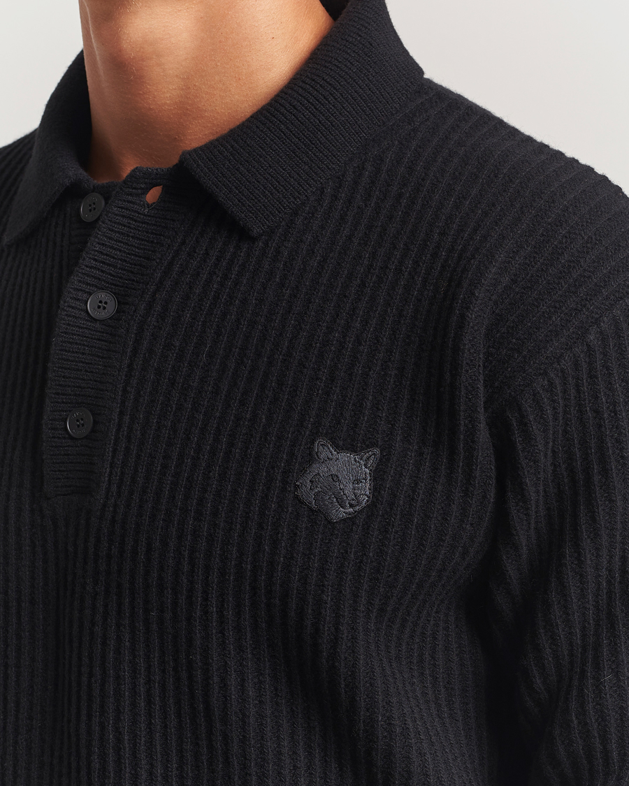 Mies | Puserot | Maison Kitsuné | Tonal Fox Head Wool Ribbed Polo Black