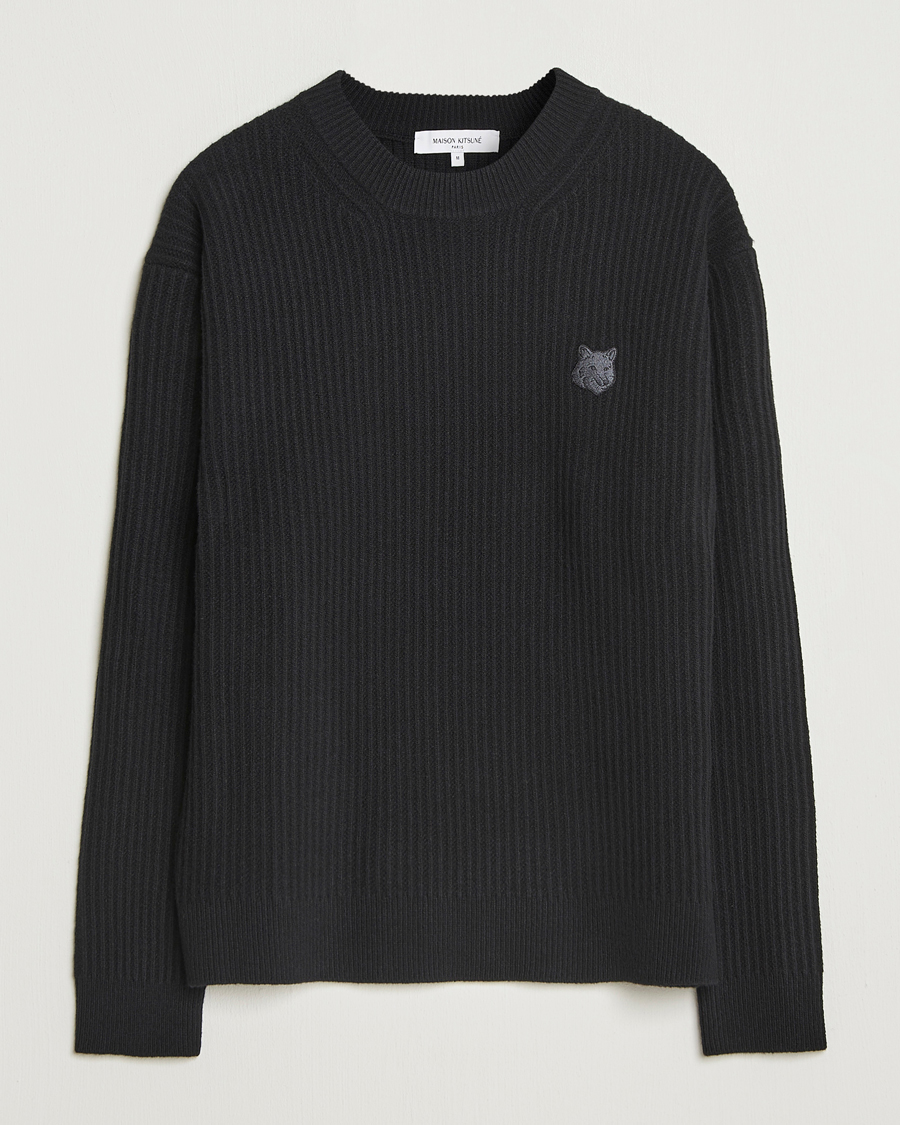 Mies | Puserot | Maison Kitsuné | Tonal Fox Head Wool Ribbed Sweater Black