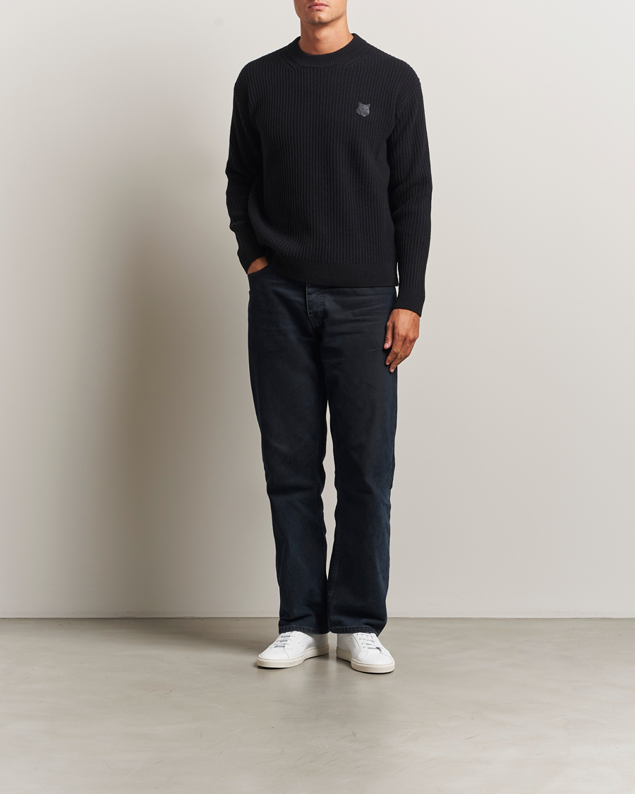 Mies | Puserot | Maison Kitsuné | Tonal Fox Head Wool Ribbed Sweater Black