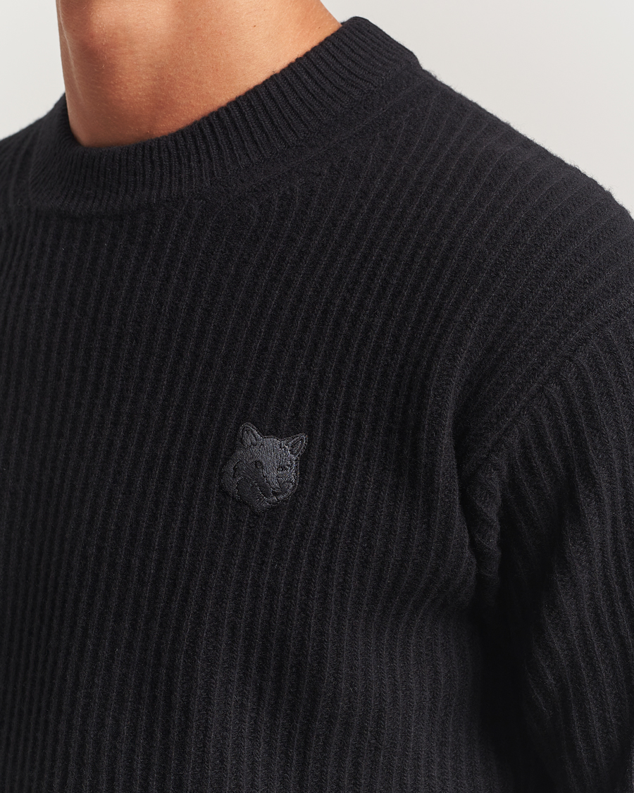 Mies | Puserot | Maison Kitsuné | Tonal Fox Head Wool Ribbed Sweater Black