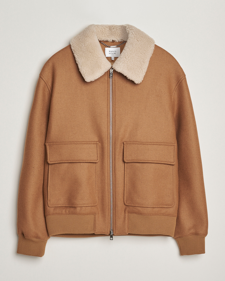 Mies | Takit | Maison Kitsuné | Wool Shearling Collar Aviator Jacket Ginger Brown