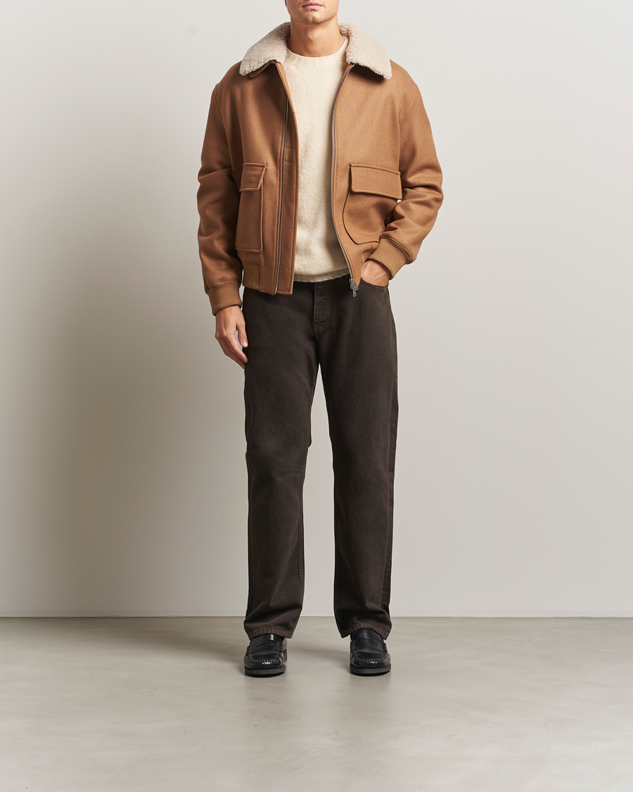 Mies | Takit | Maison Kitsuné | Wool Shearling Collar Aviator Jacket Ginger Brown
