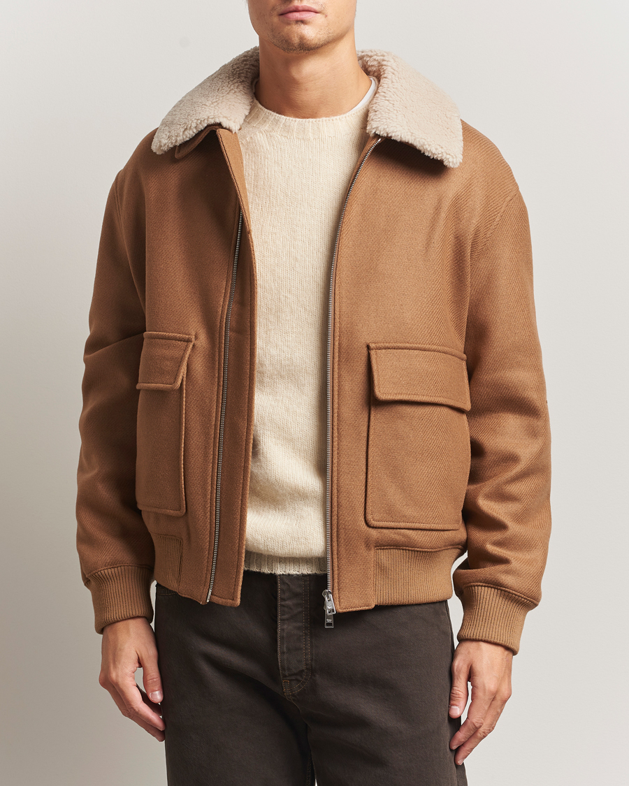 Mies | Takit | Maison Kitsuné | Wool Shearling Collar Aviator Jacket Ginger Brown