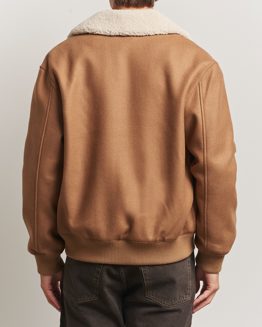 Mies | Takit | Maison Kitsuné | Wool Shearling Collar Aviator Jacket Ginger Brown