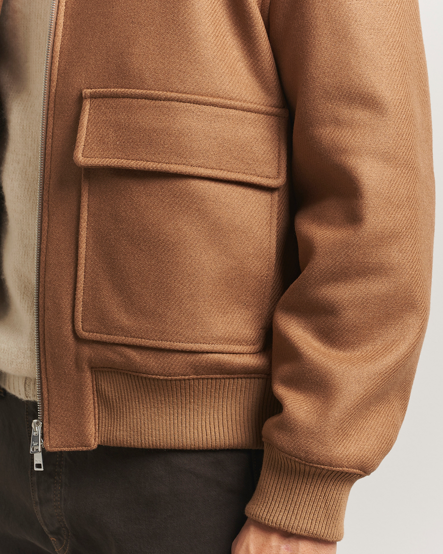 Mies | Takit | Maison Kitsuné | Wool Shearling Collar Aviator Jacket Ginger Brown