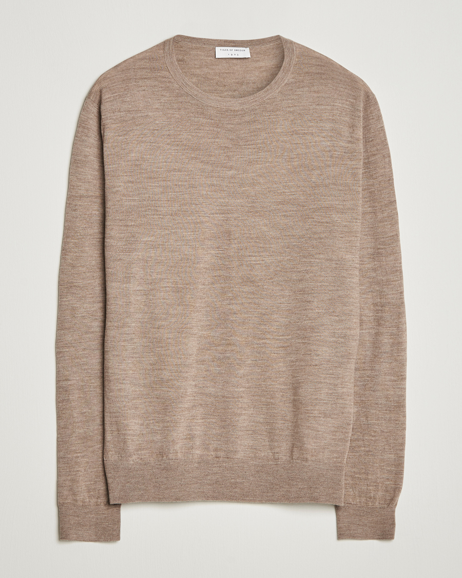 Mies | Puserot | Tiger of Sweden | Connor Extra Fine Merino Crew Neck Pullover Beige Melange