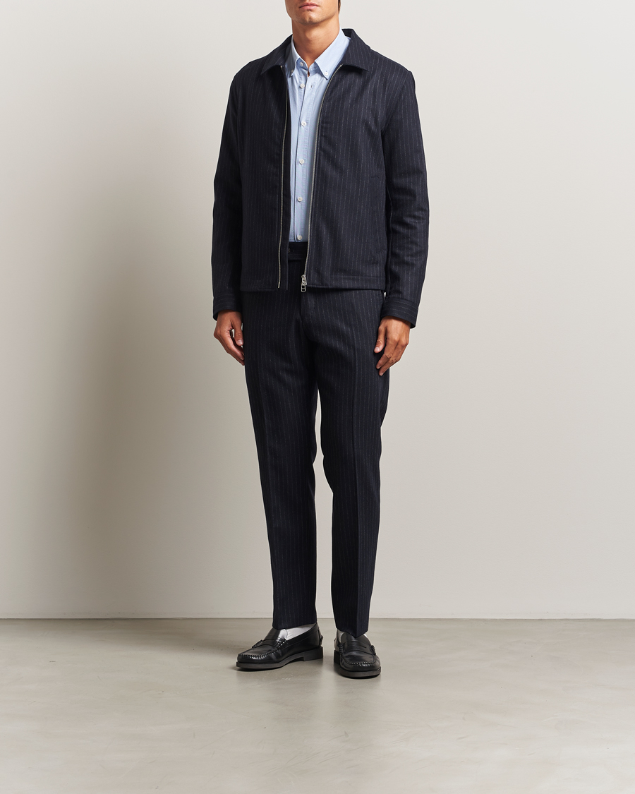 Mies | Housut | Tiger of Sweden | Tense Wool Pleated Pinstriped Trousers Blue Function