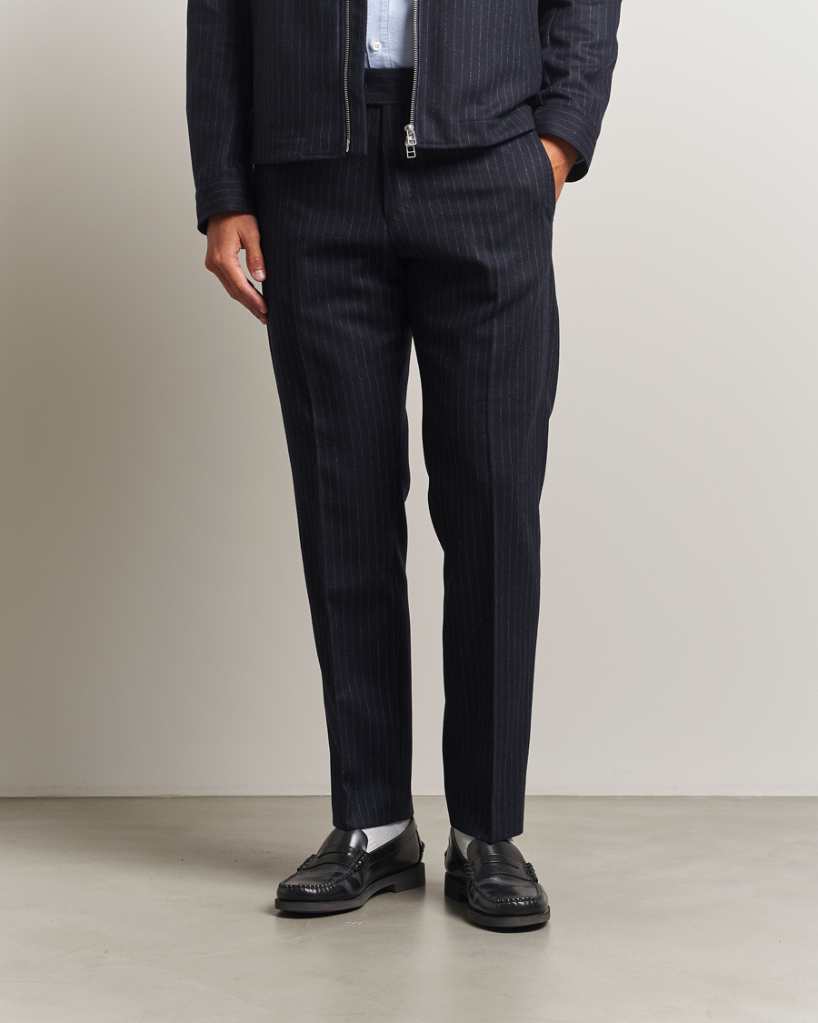 Mies | Housut | Tiger of Sweden | Tense Wool Pleated Pinstriped Trousers Blue Function