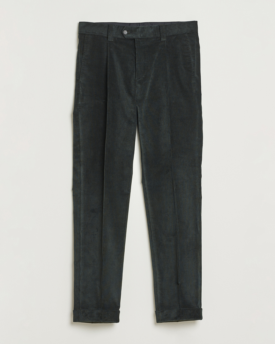Mies | Housut | Tiger of Sweden | Tenuta Pleated Corduroy Trousers Midnight Green