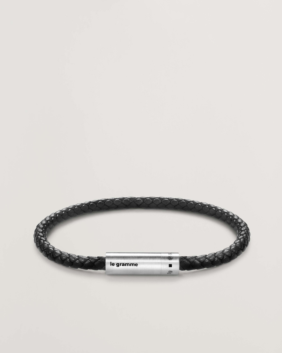 Mies | Korut | LE GRAMME | Leather Cable Bracelet Black/Sterling Silver 7g