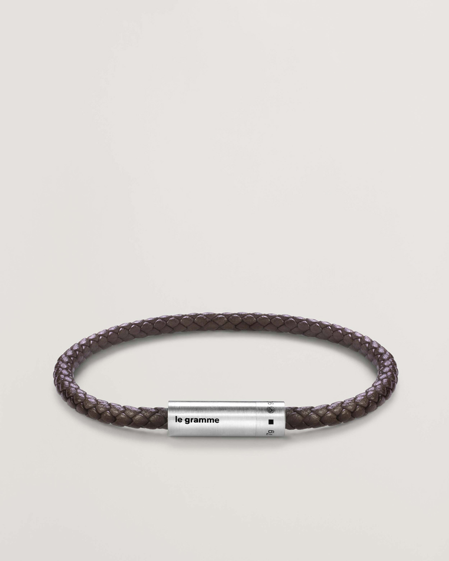 Mies | Korut | LE GRAMME | Leather Cable Bracelet Brown/Sterling Silver 7g