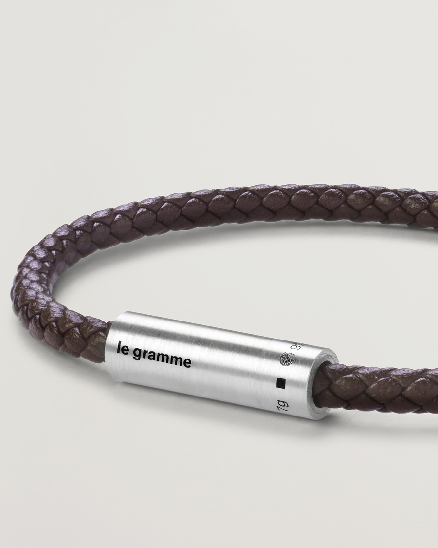 Mies | Korut | LE GRAMME | Leather Cable Bracelet Brown/Sterling Silver 7g