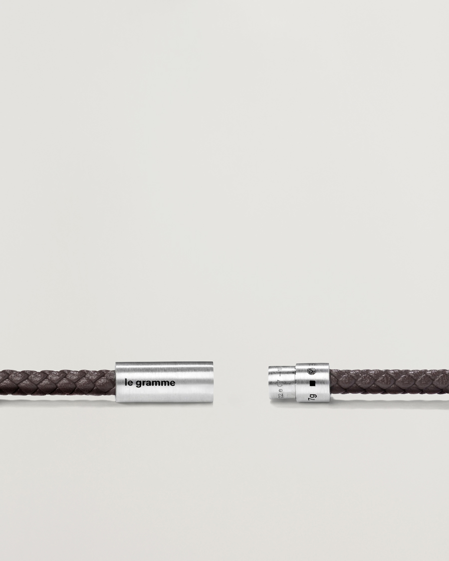Mies | Korut | LE GRAMME | Leather Cable Bracelet Brown/Sterling Silver 7g