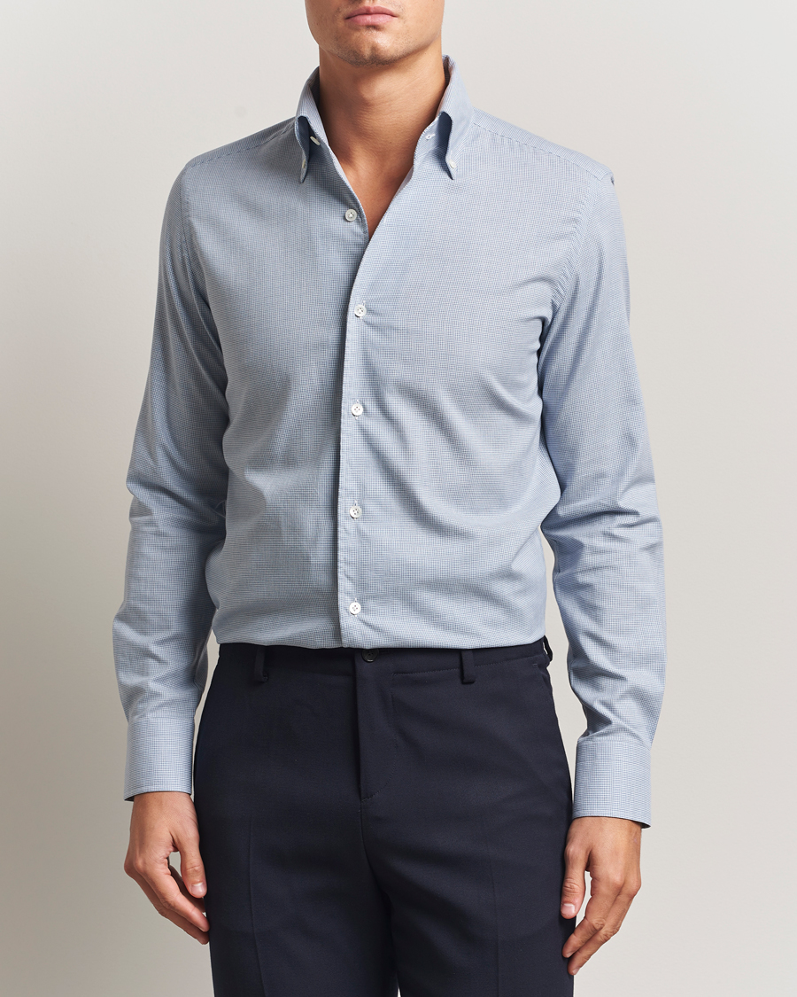 Mies | Kauluspaidat | 100Hands | Micro Houndstooth Flannel Button Down Blue