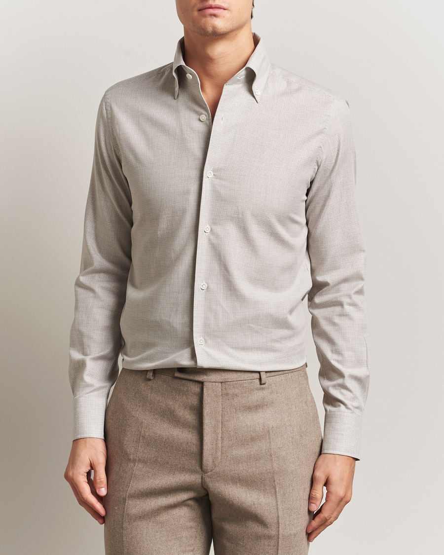Mies | Kauluspaidat | 100Hands | Micro Houndstooth Flannel Button Down Beige