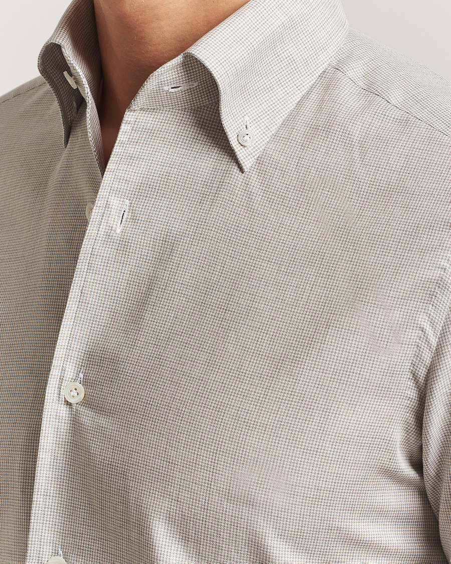 Mies | Kauluspaidat | 100Hands | Micro Houndstooth Flannel Button Down Beige