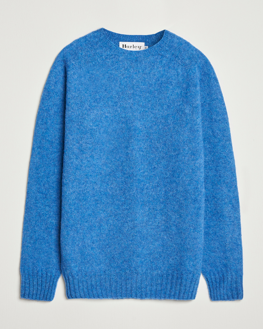 Mies | Puserot | Harley Of Scotland | Brushed Supersoft Lambswool Crewneck Cobalt
