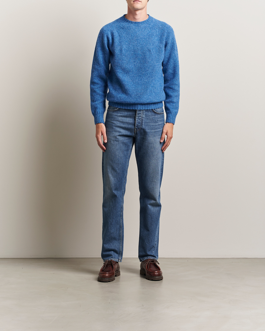 Mies | Puserot | Harley Of Scotland | Brushed Supersoft Lambswool Crewneck Cobalt