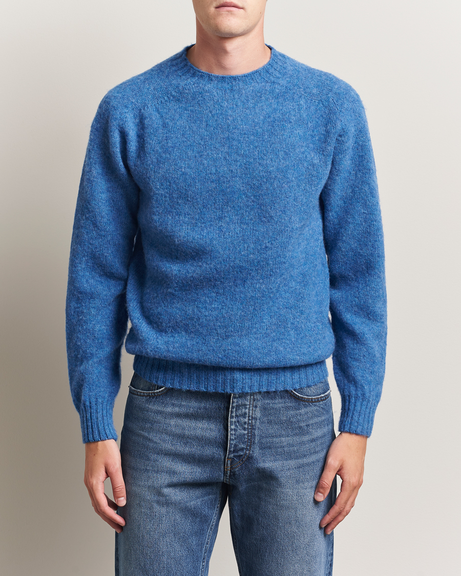 Mies | Puserot | Harley Of Scotland | Brushed Supersoft Lambswool Crewneck Cobalt