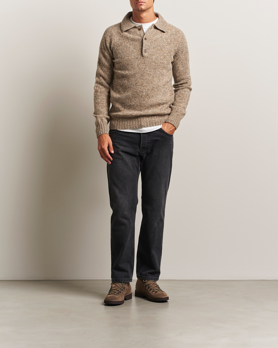 Mies | Puserot | Harley Of Scotland | Brushed Supersoft Lambswool Polo Pebble