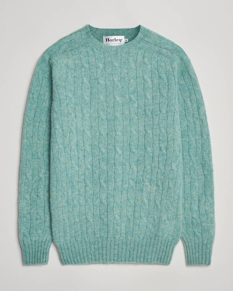 Mies | Puserot | Harley Of Scotland | Brushed Supersoft Lambswool Cable Opal