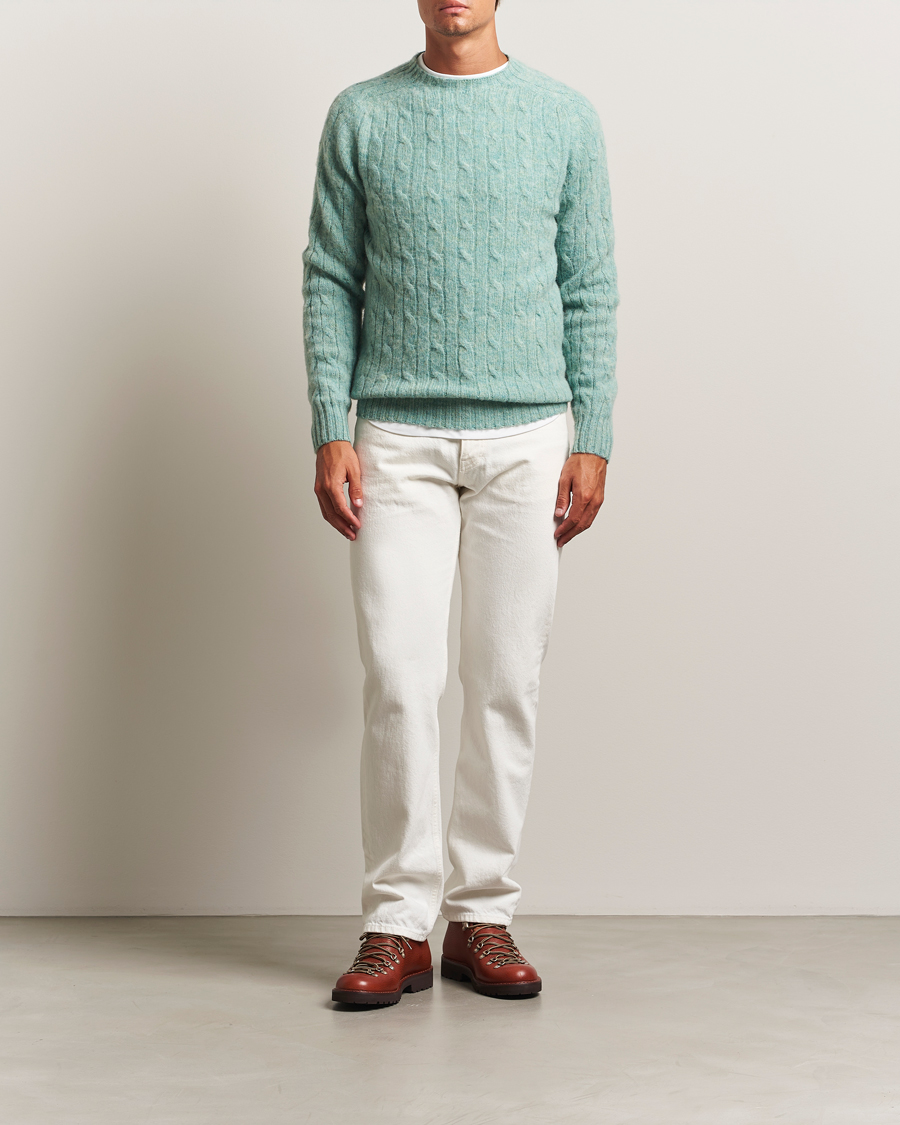 Mies | Puserot | Harley Of Scotland | Brushed Supersoft Lambswool Cable Opal
