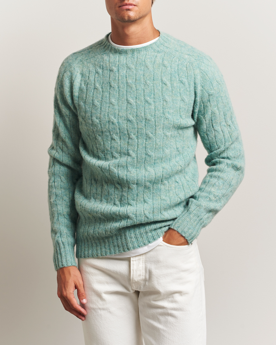 Mies | Puserot | Harley Of Scotland | Brushed Supersoft Lambswool Cable Opal