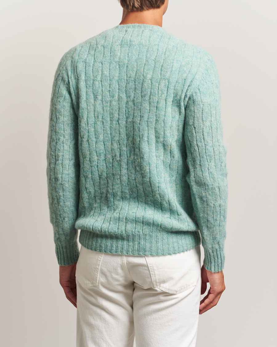 Mies | Puserot | Harley Of Scotland | Brushed Supersoft Lambswool Cable Opal