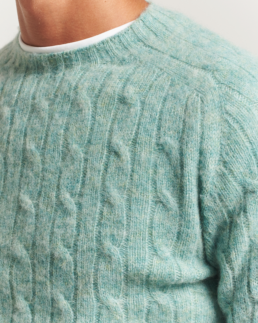Mies | Puserot | Harley Of Scotland | Brushed Supersoft Lambswool Cable Opal