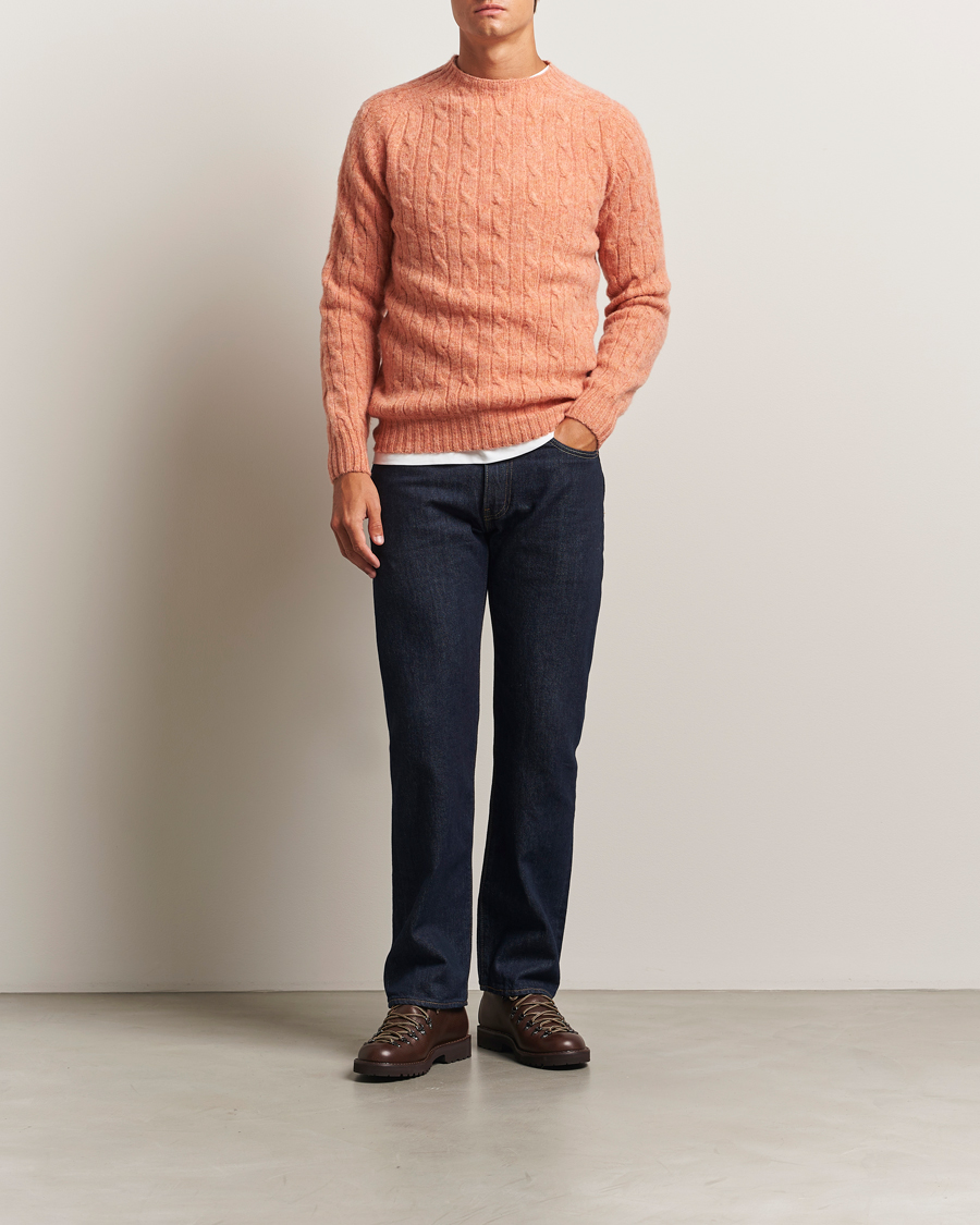 Mies | Puserot | Harley Of Scotland | Brushed Supersoft Lambswool Cable Parfait