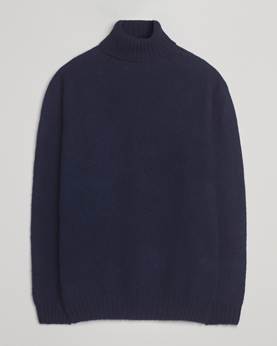 Mies | Puserot | Harley Of Scotland | Brushed Supersoft Lambswool Rollneck Navy