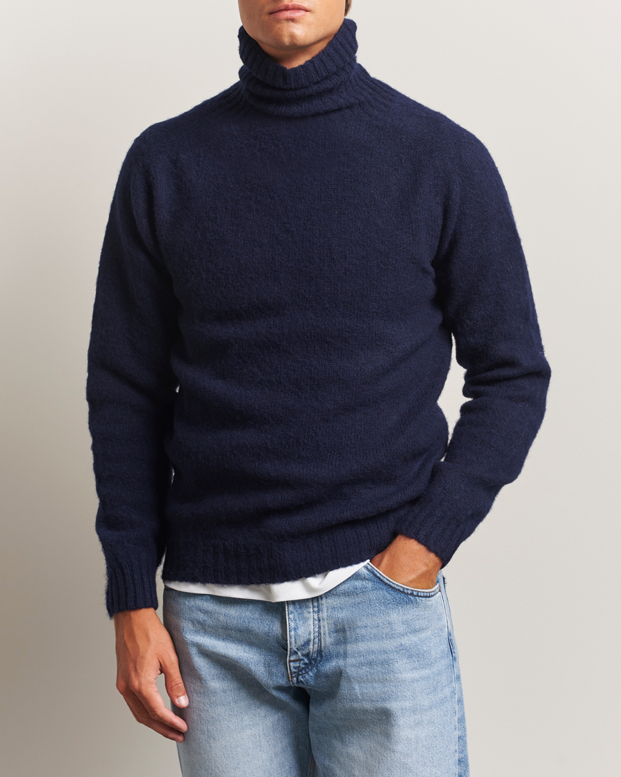 Mies | Puserot | Harley Of Scotland | Brushed Supersoft Lambswool Rollneck Navy