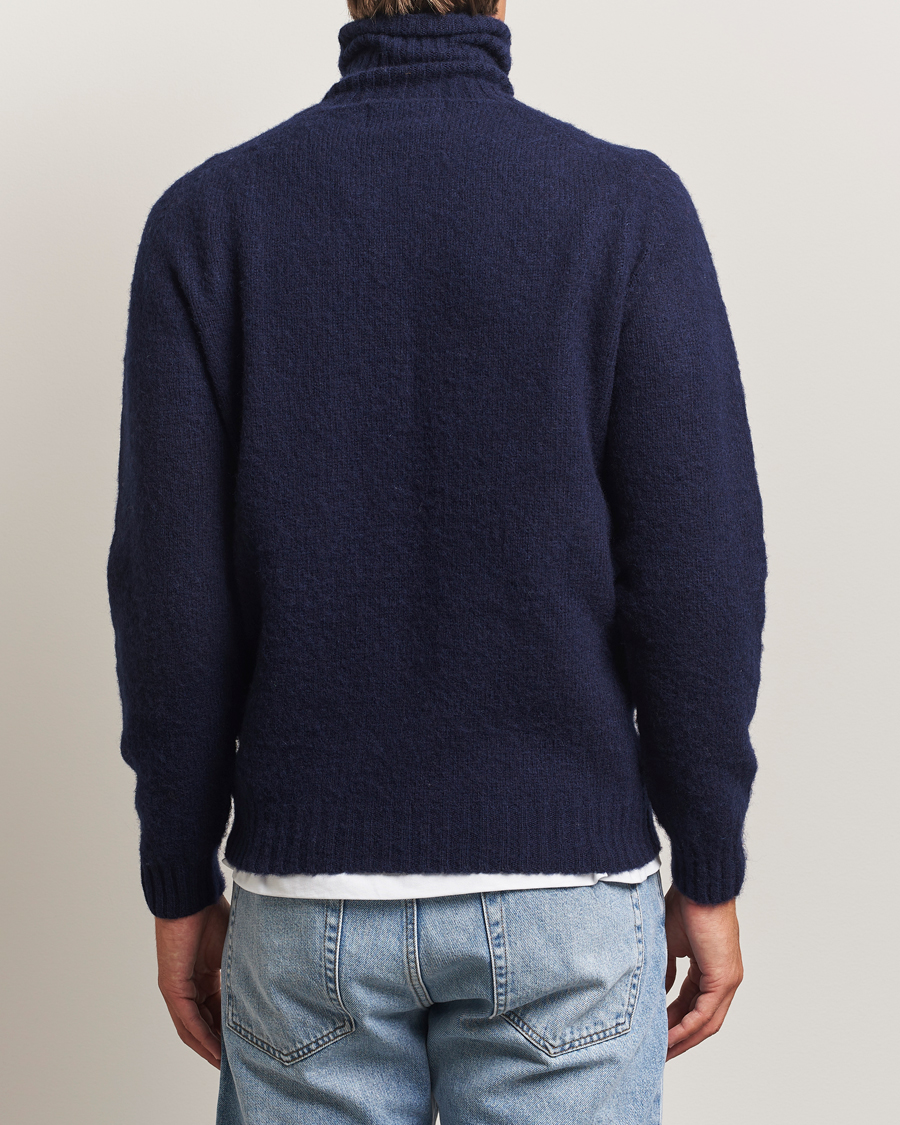 Mies | Puserot | Harley Of Scotland | Brushed Supersoft Lambswool Rollneck Navy