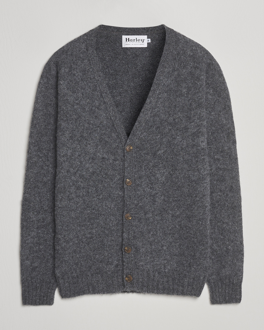 Mies | Puserot | Harley Of Scotland | Brushed Supersoft Lambswool Cardigan Basalt
