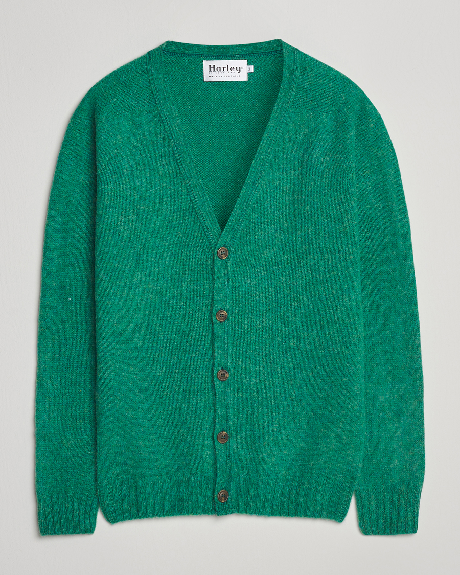 Mies | Puserot | Harley Of Scotland | Brushed Supersoft Lambswool Cardigan Evergreen