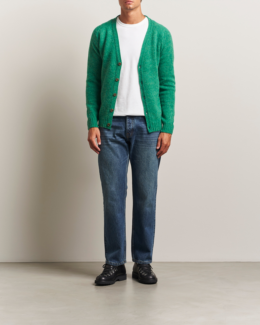 Mies | Puserot | Harley Of Scotland | Brushed Supersoft Lambswool Cardigan Evergreen