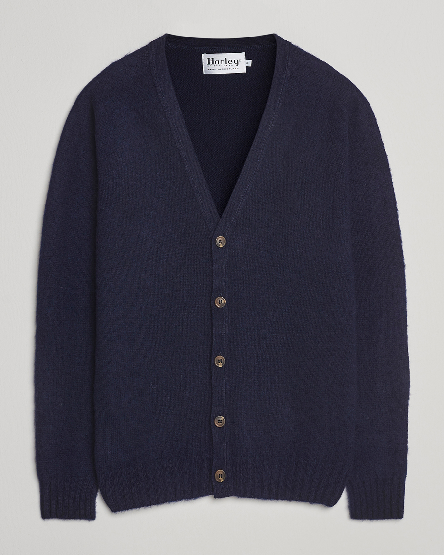 Mies | Puserot | Harley Of Scotland | Brushed Supersoft Lambswool Cardigan Navy