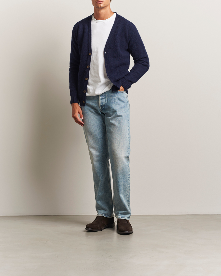 Mies | Puserot | Harley Of Scotland | Brushed Supersoft Lambswool Cardigan Navy