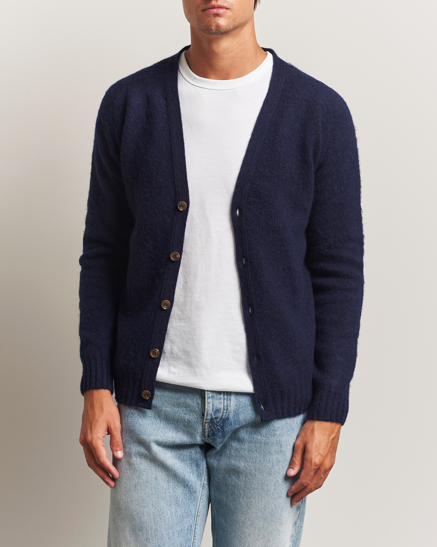 Mies | Puserot | Harley Of Scotland | Brushed Supersoft Lambswool Cardigan Navy