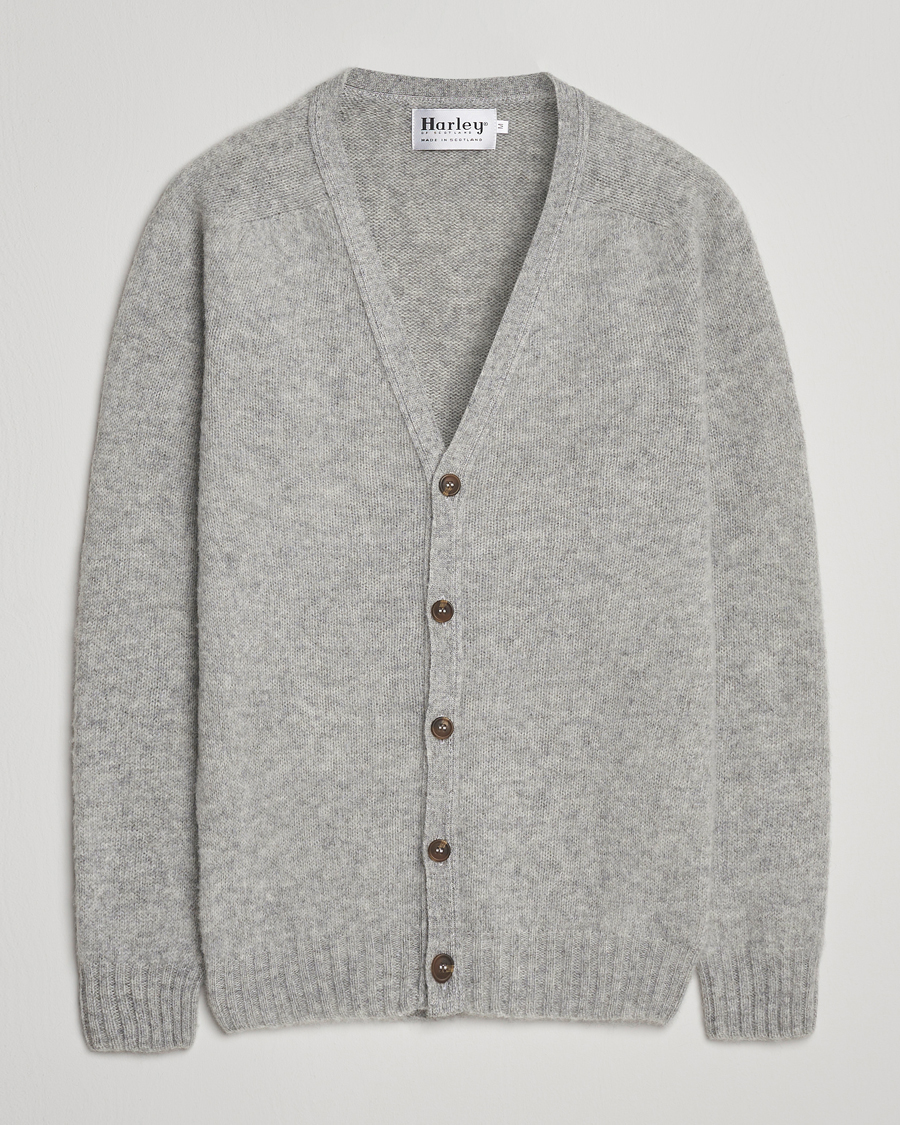 Mies | Puserot | Harley Of Scotland | Brushed Supersoft Lambswool Cardigan Silver