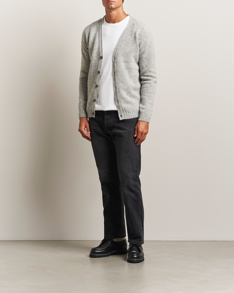 Mies | Puserot | Harley Of Scotland | Brushed Supersoft Lambswool Cardigan Silver