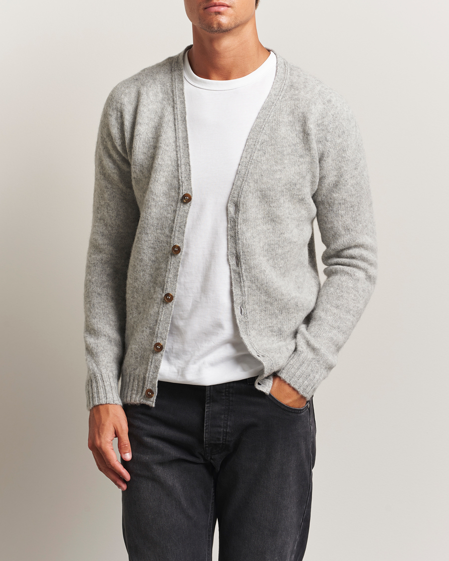 Mies | Puserot | Harley Of Scotland | Brushed Supersoft Lambswool Cardigan Silver